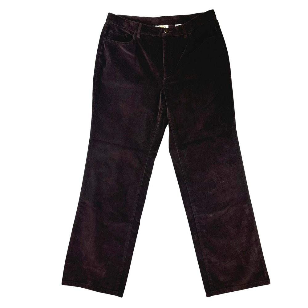 Talbots Brown Corduroy Pants 12P Straight Stretch Mid Rise Classic Rhinestone